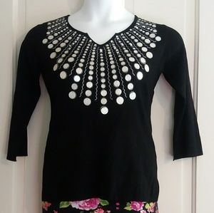NWT J.A.C. sequined mini V neck Shimmer top
